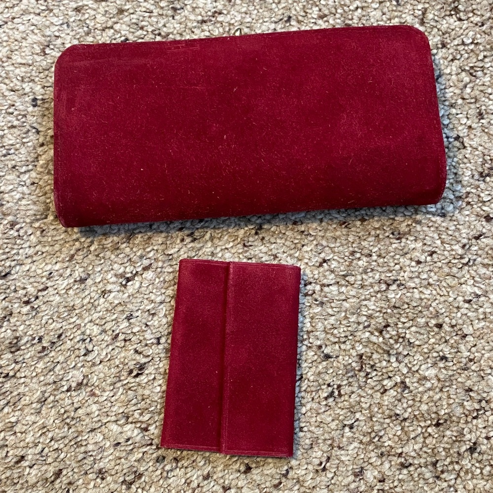 Vintage Red Suede Wallet and Key Holder Set